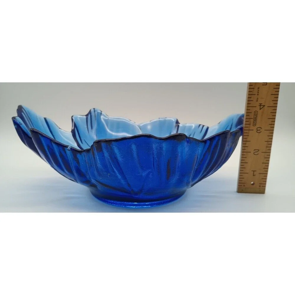 Cobalt Blue Recycled Art Glass Bowl Centerpiece Arrows Leaf